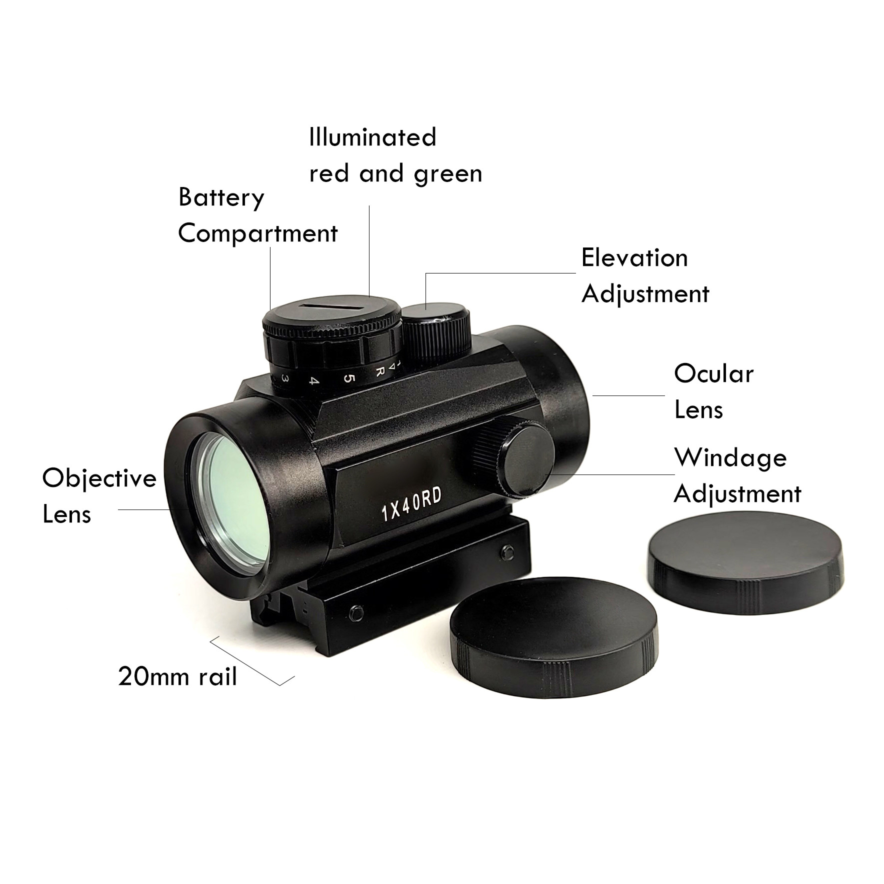 Red Green Dot Sight Night Vision Monoculars 1x40mm With 20mm Mount Rails